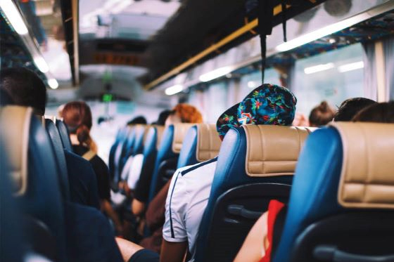 Shuttle bus interiors with leather seats